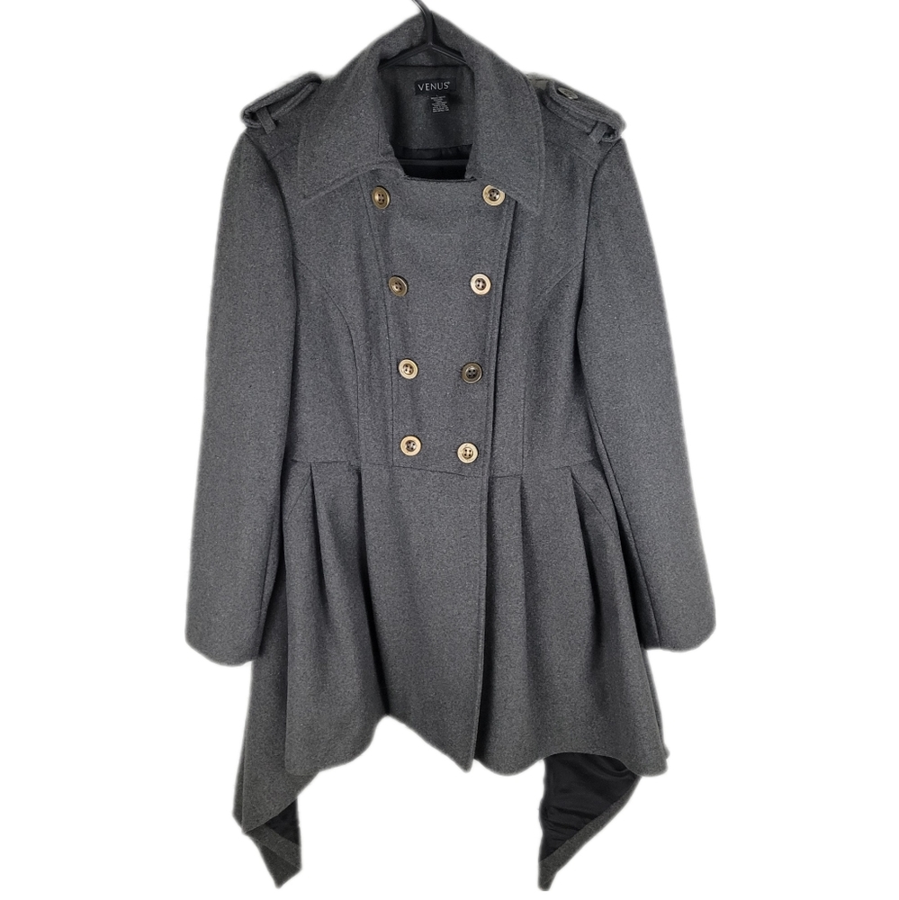 VENUS Gray Double-Breasted Peacoat Jacket